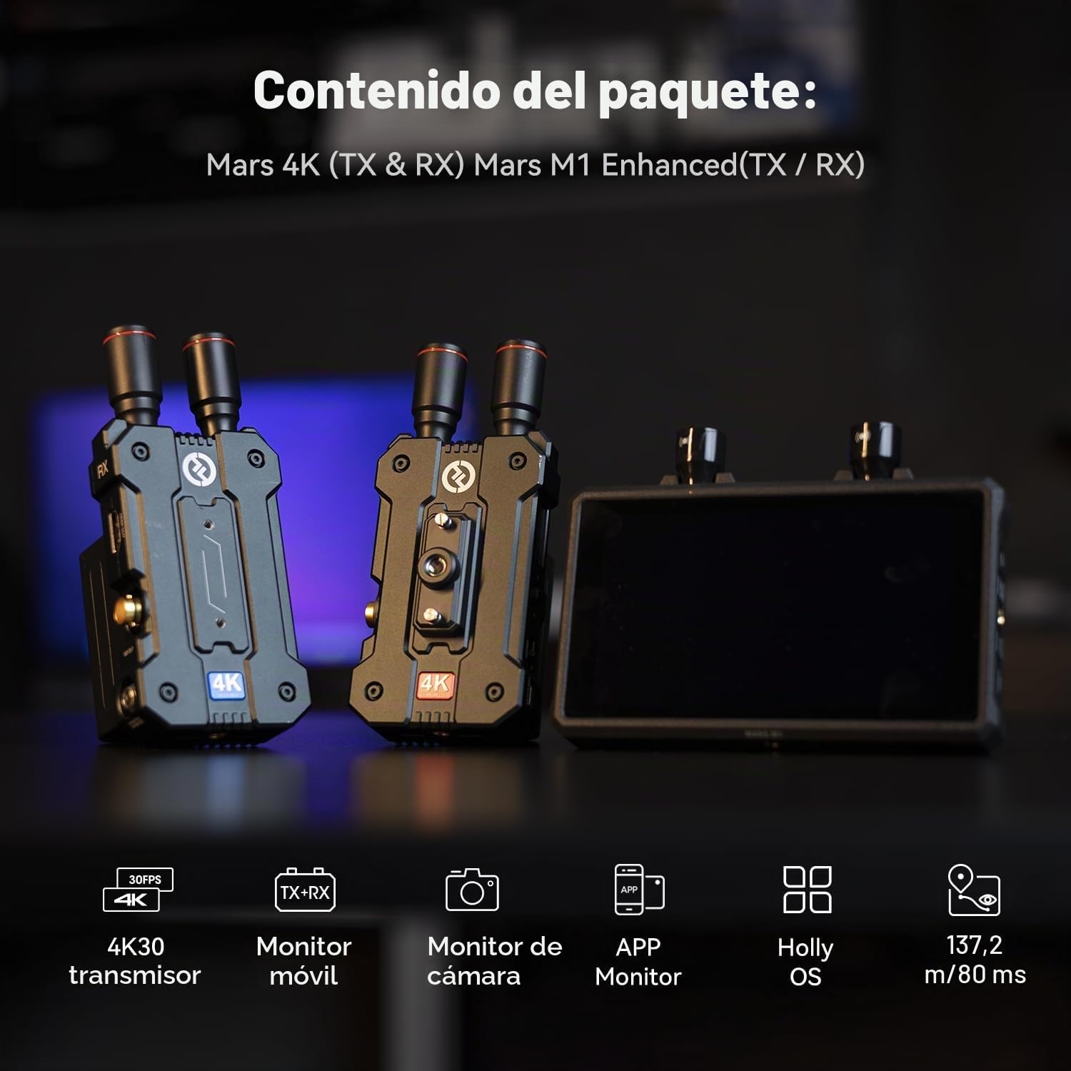 HollyView Hollyland Mars 4k & Mars M1 Enhanced - Monitor de vídeo inalámbrico y cámara