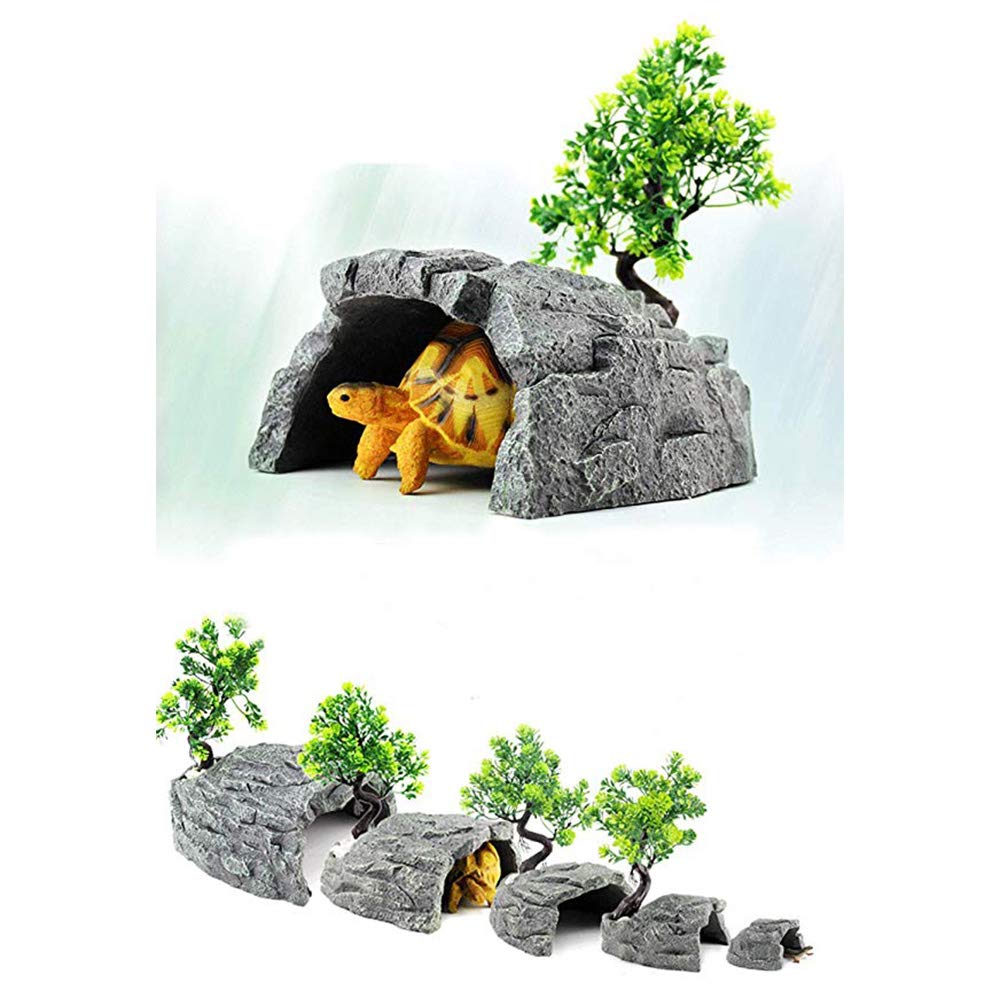 OMEM Piel de reptil, jaula de tortuga, roca artificial planta, decoración de hábitat humidificado (XXL)