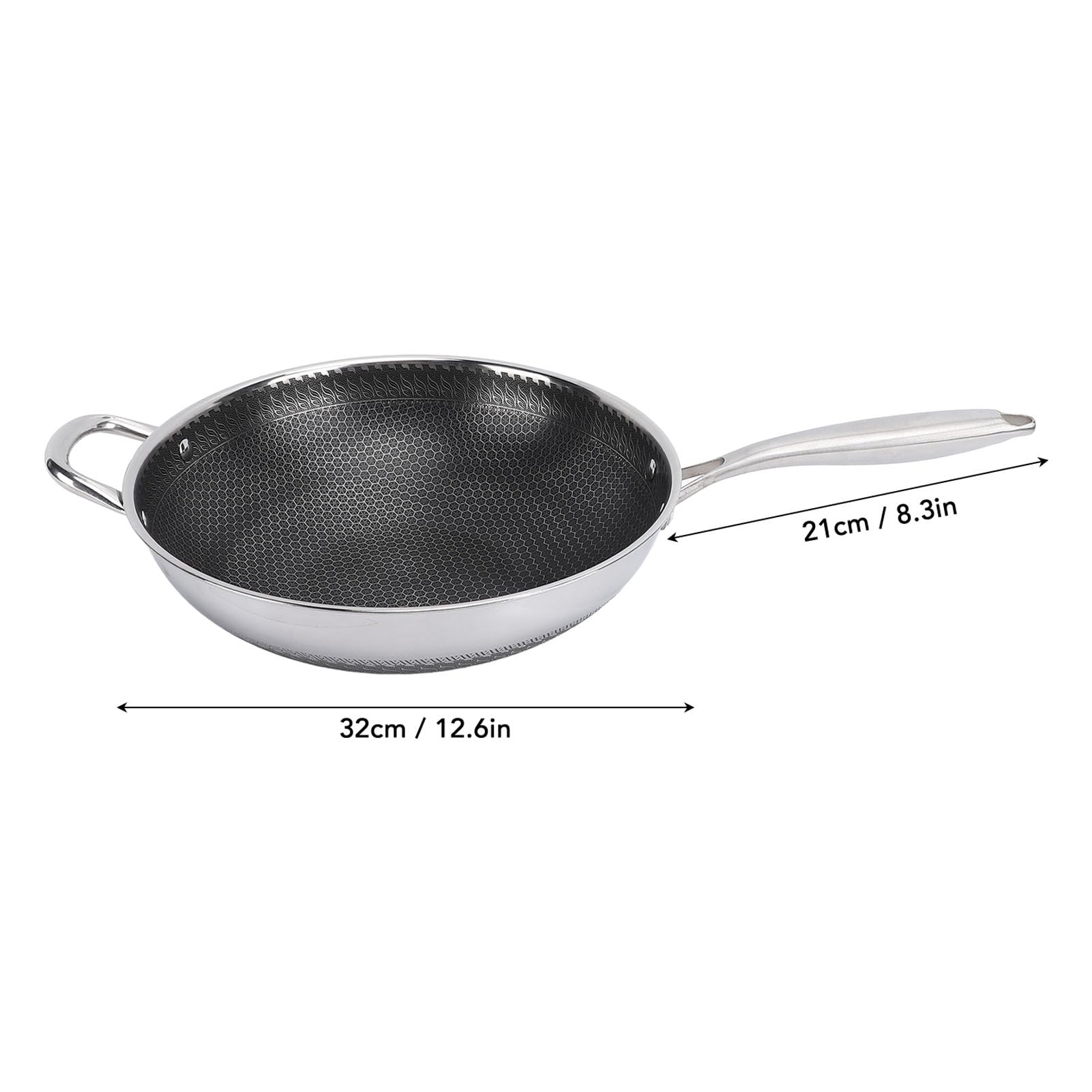 YUYTE Padella Antiaderente Wok in Acciaio Inossidabile 304 per Piano Cottura a Induzione - Padella Profonda 32 Cm con Manico Ergonomico