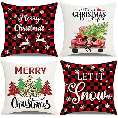 tomoneed christmas cushion covers set of 4,18x18 Inch christmas throw Pillow Covers Decorative Pillow Case for Living Room Sofa Chair Home Office Shop Decor Gift for Family Cover