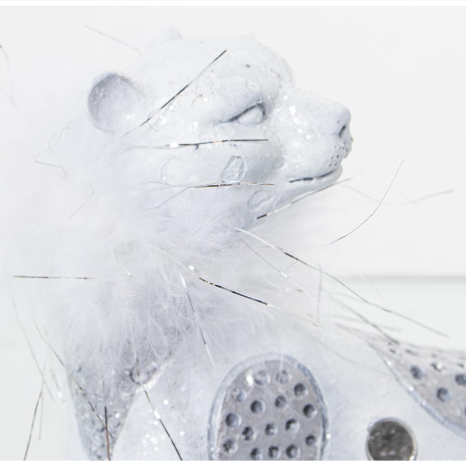 AlexandreHouse Resin figure LEOPARD BLANCO/PLATA C/PLUMA artifical 23 x 9 x 12 cm, Multicolour - Image 2