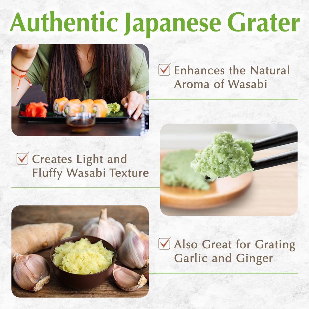 TIKUSAN Grattugia giapponese in legno per Wasabi (wasabi Oroshi) per zenzero e aglio con spazzola in bambù, prodotta in Giappone