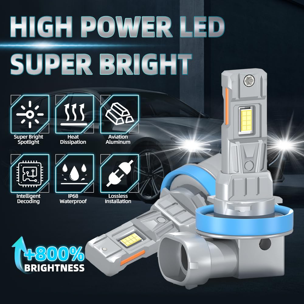 Bombillas LED Para Faros, 120W, 6000K Blanca, H11 Luz de carretera y luz de cruce, H11 Luz Antiniebla, Luces LED anti-deslumbramiento, tubo de cobre único, For Jeep Grand Cherokee 2019 2020 2021