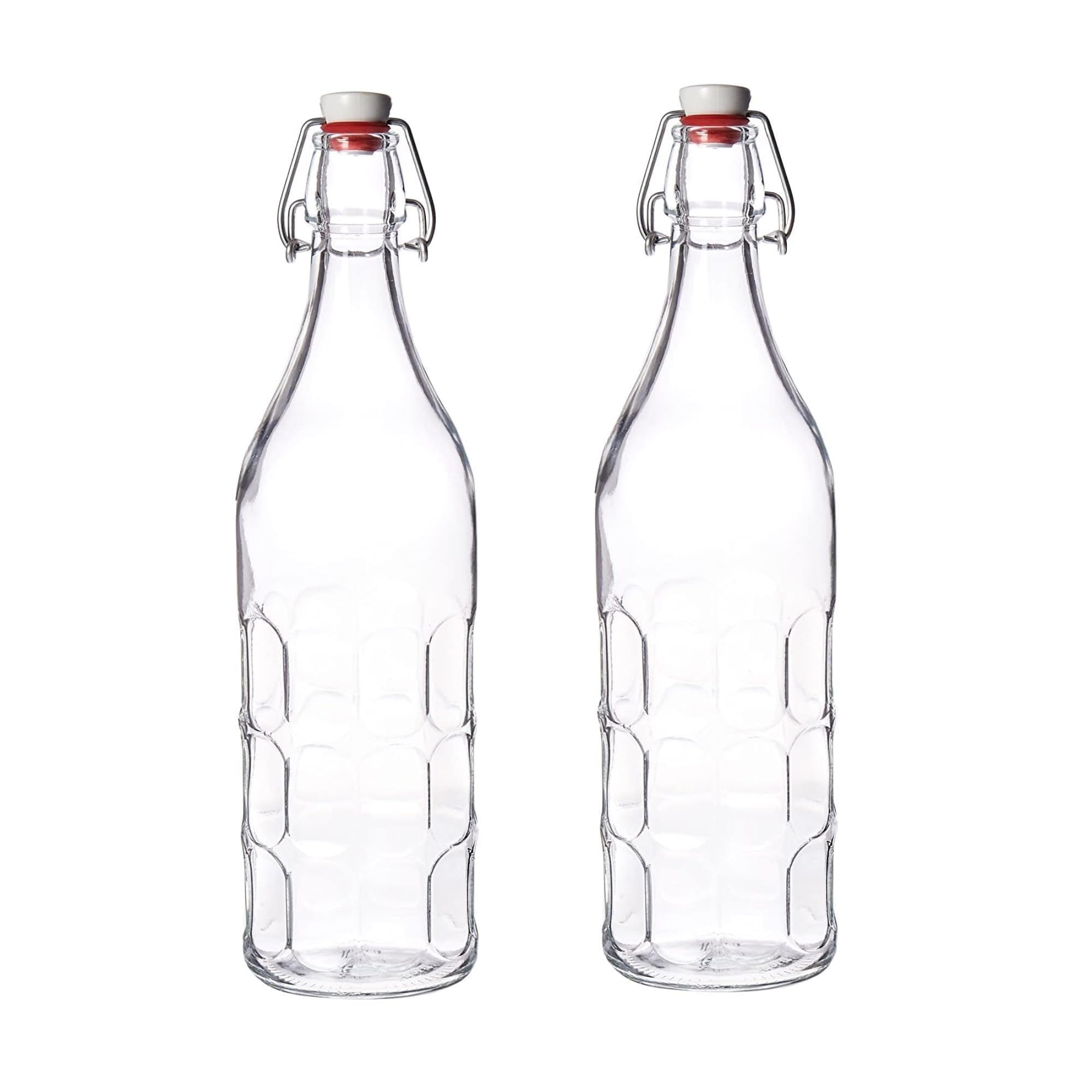 Bormioli Rocco Moresca Swing Top Bottles Set of 2-33.75 oz Airtight Glass Containers with Vintage Design for Oils, Vinegars, Liqueurs & Homemade Dressings - Reusable Italian Glass