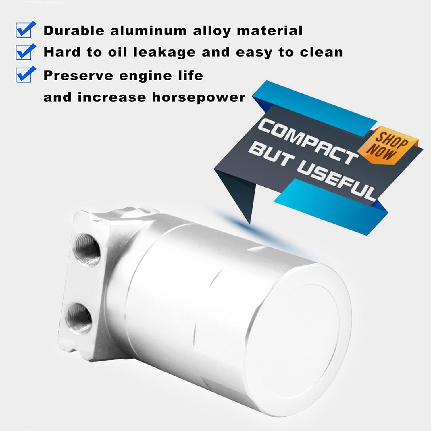 RULLINE Oil Catch Can Kit Oil Separator Reservoir Tank Engine Polish Baffled Compatible with 2011-2019 Ford F150 2.7EB 3.5EB 5.0 Passenger Side with Breather Filter Silver 400ml