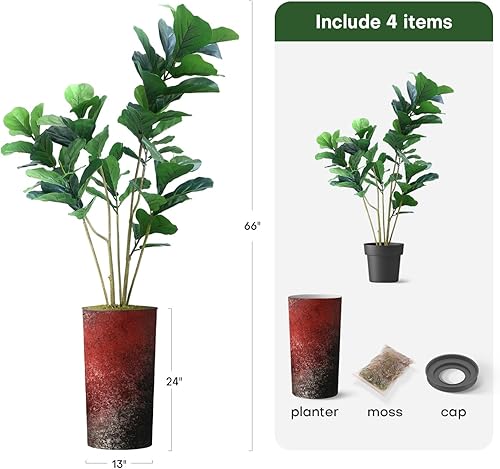 Miniatura 9 de Árbol artificial en maceta moderna, árbol de seda Monstera falso para decoración del hogar en interiores y exteriores, 65 pulgadas de alto total