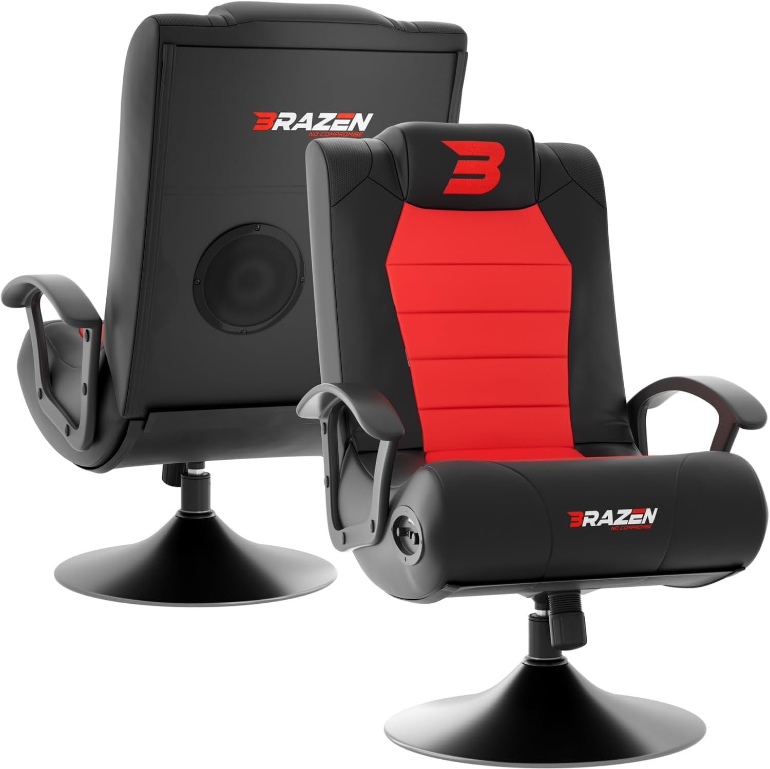 BraZen Stag Kids Gaming Chair for Kids Two Audio Speakers Subwoofer Bluetooth Compatible Boys Girls Small Gaming Chair Foldable Junior Child Speaker Video Games Chairs No Wheels - Red