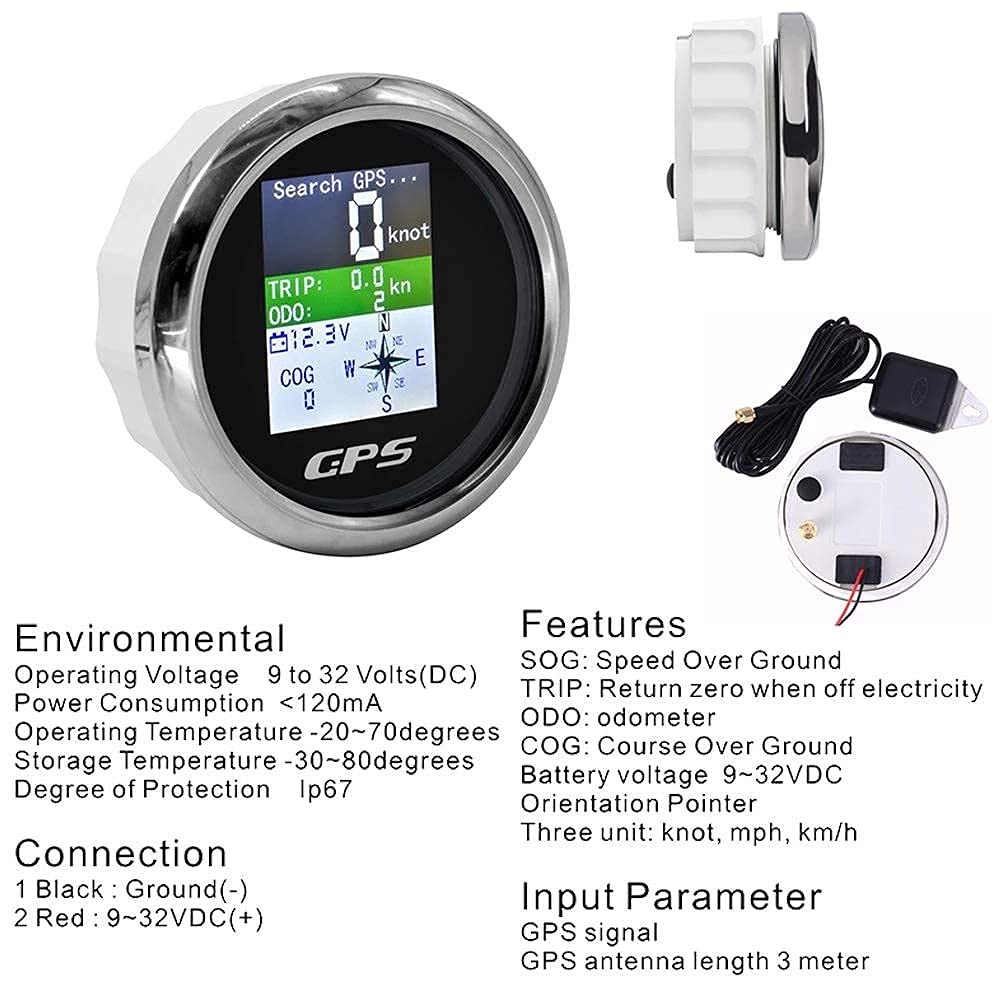 KAOLALI Universel Numérique Compteur De Vitesse GPS, Compteur de Vitesse Bateau en Acier Inoxydable de 85 mm, Compteur de Vitesse Numérique Étanche, Adapté aux Bateau Yacht Moto Voiture(Argent-noir)