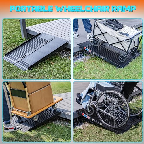 Image of WHALEMOTOR Black Portable Wheelchair Ramp, 3FT No-sew Non-Slip Aluminum Wheelchair Ramp, Folding Portable Wheelchair Ramps for Home, Weight Capacity Up to 800 LBS, Loading Dock Plates