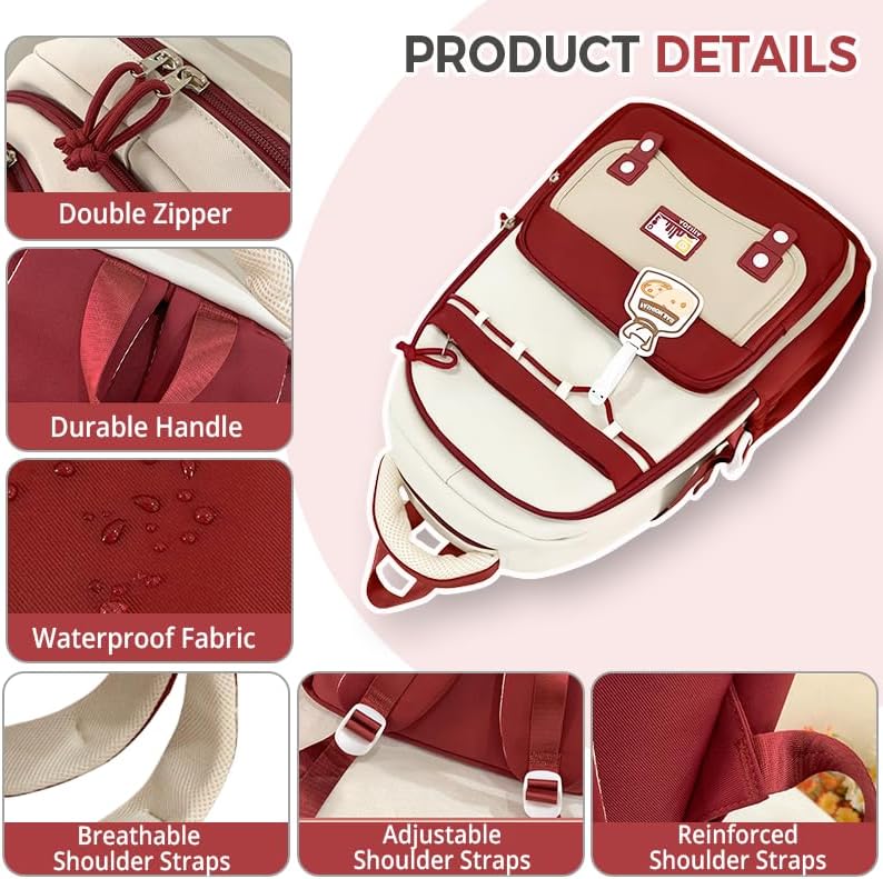 Cute Aesthetic Large Waterproof Backpack for Women Y2K Casual Laptop Backpacks Preppy College Anti-Theft Daypack (Purple) - Image 4