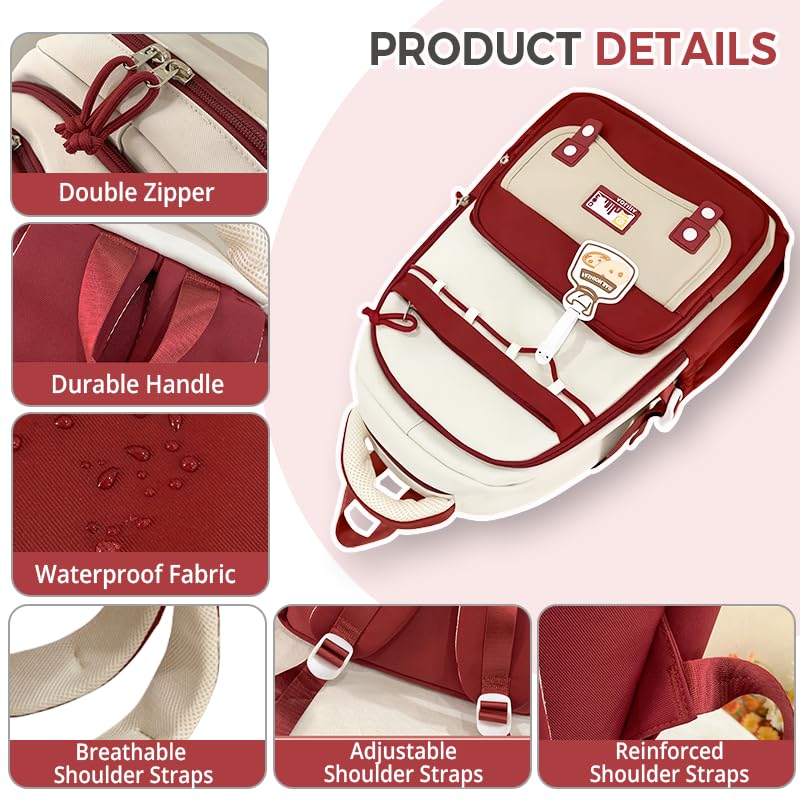 Cute Aesthetic Large Waterproof Backpack for Women Y2K Casual Laptop Backpacks Preppy College Anti-Theft Daypack (Black)4