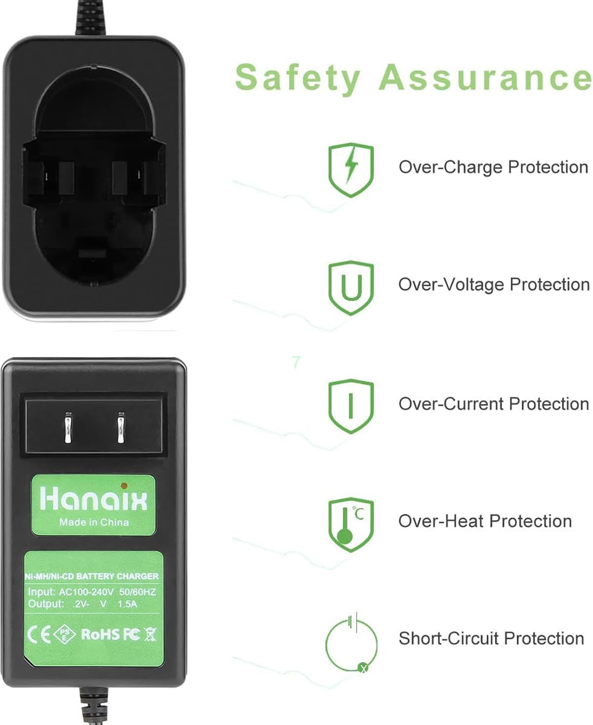 7.2V- 24V Ni-MH Ni-CD Charger Compatible with Bosch BAT030 BAT031 | BAT240 BAT299 5102607 335561 2607335 335448 4462607 2607335
