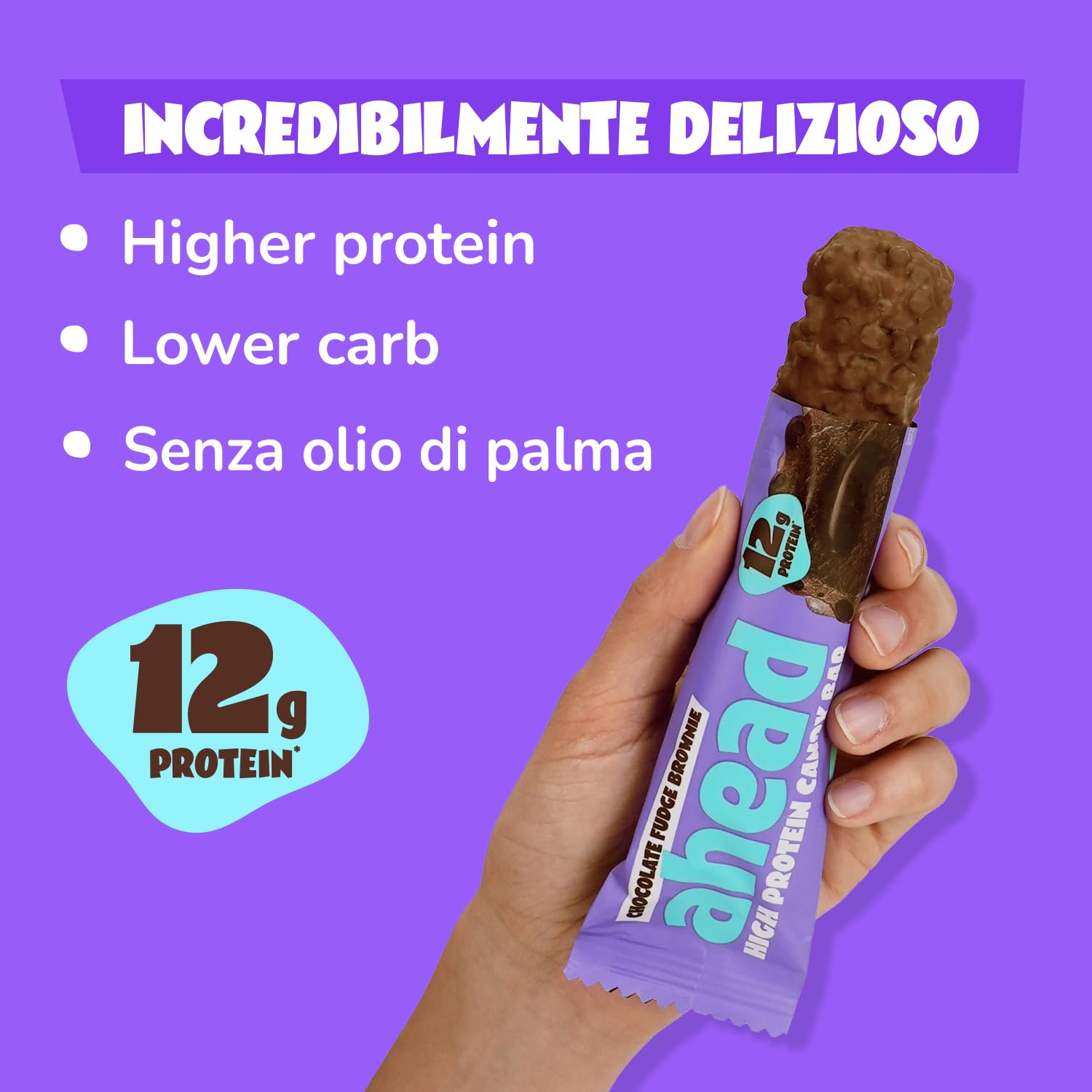 AHEAD Barrette Proteiche Fudge Brownie- 14x45g - Deliziosa barrette proteiche senza zucchero - Low barrette senza zucchero - Senza Glutine