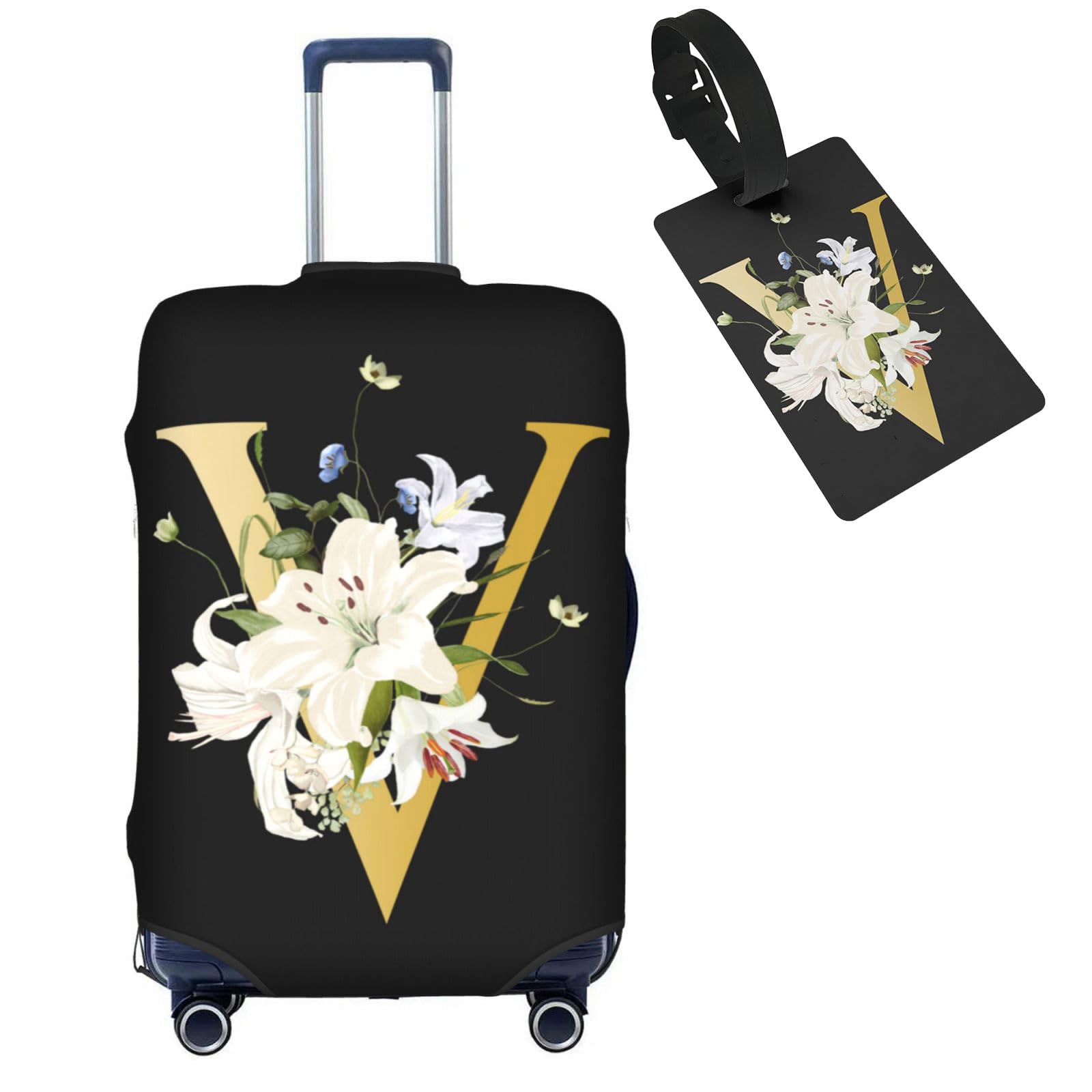 Tuizumy Decorative V Suitcase Protectors Elastic Washable Luggage Covers With Concealed Zippers For 18-32 Inch Luggage (Size L: Fits 25-28 Inch)