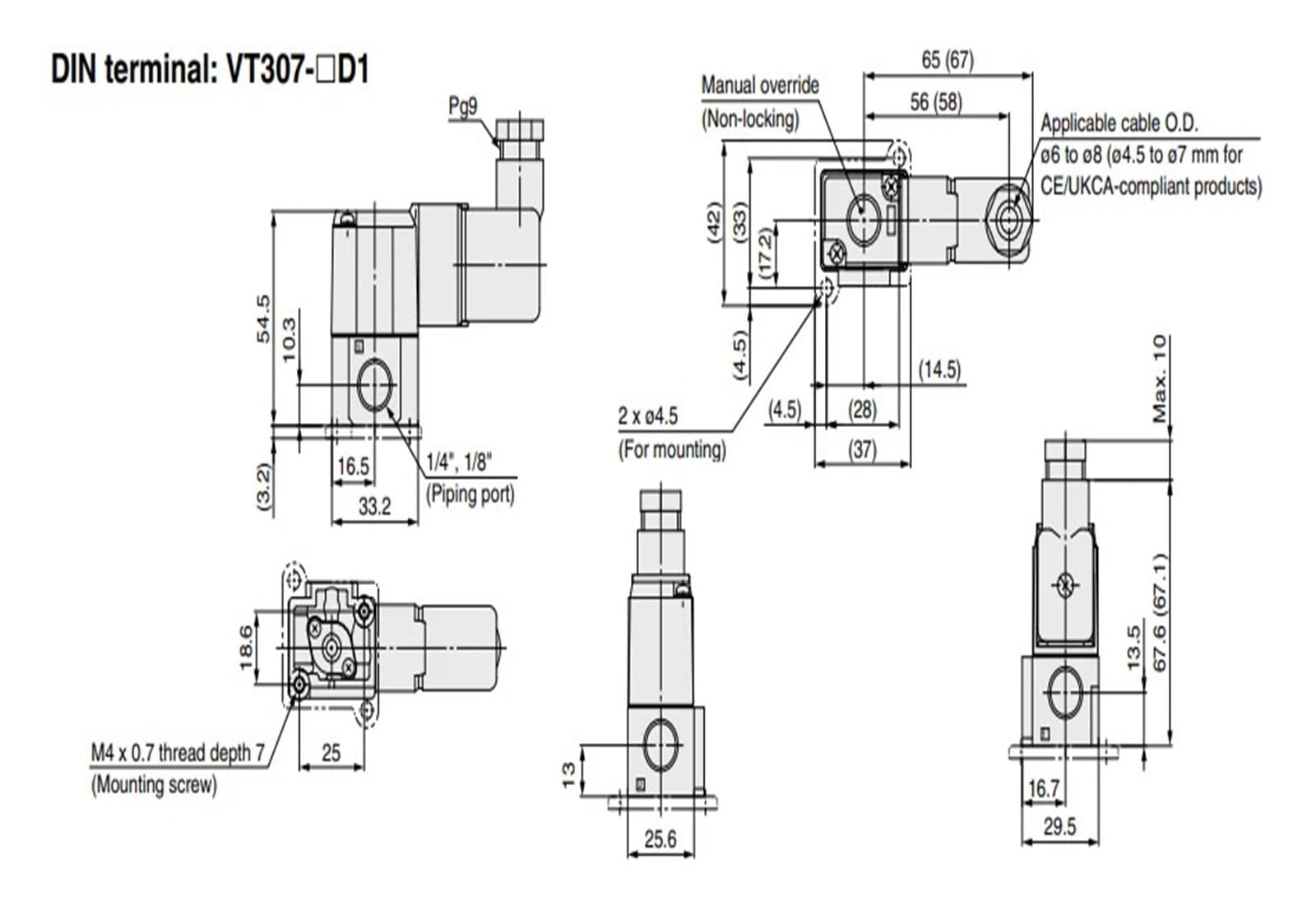 1 válvula solenoide de 3 puertos de accionamiento directo tipo VT307 Series VT307V-5DZ1-01/VT307V-5DZ1-02/VT307-4DZ1-01/VT307-4DZ1-02(VT307-5D1-01-F)