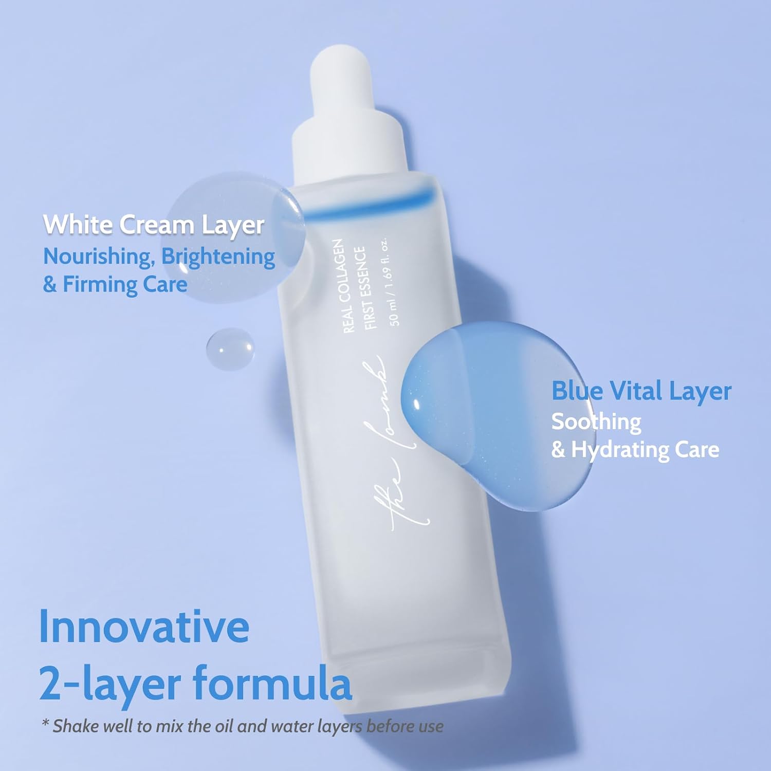Real Collagen First Essence 50ml – Dual-Layer Hydrating & Brightening Serum with Hydrolyzed Collagen 100,000ppm and 4-Type Hyaluronic Acid