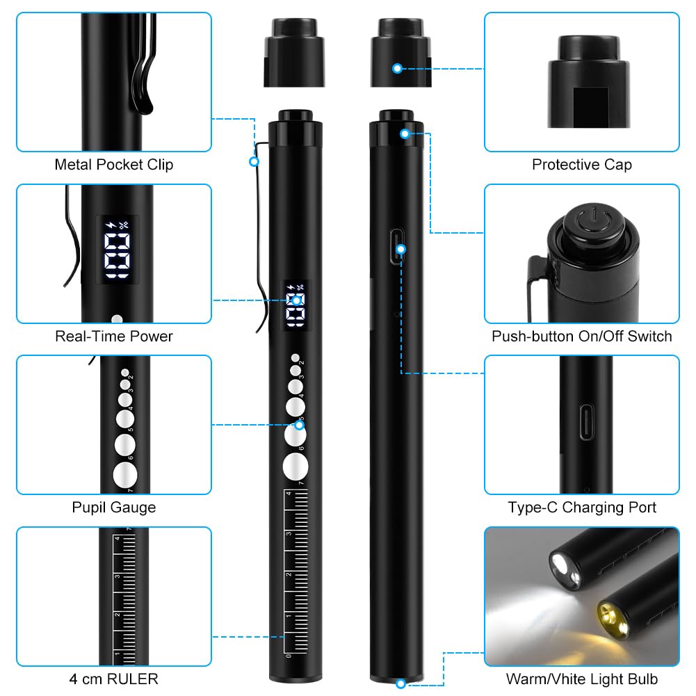 Flintronic Diagnostic Medical Penlight, Rechargeable LED Pen Torch with Pupil Gauge and Clip - Image 4