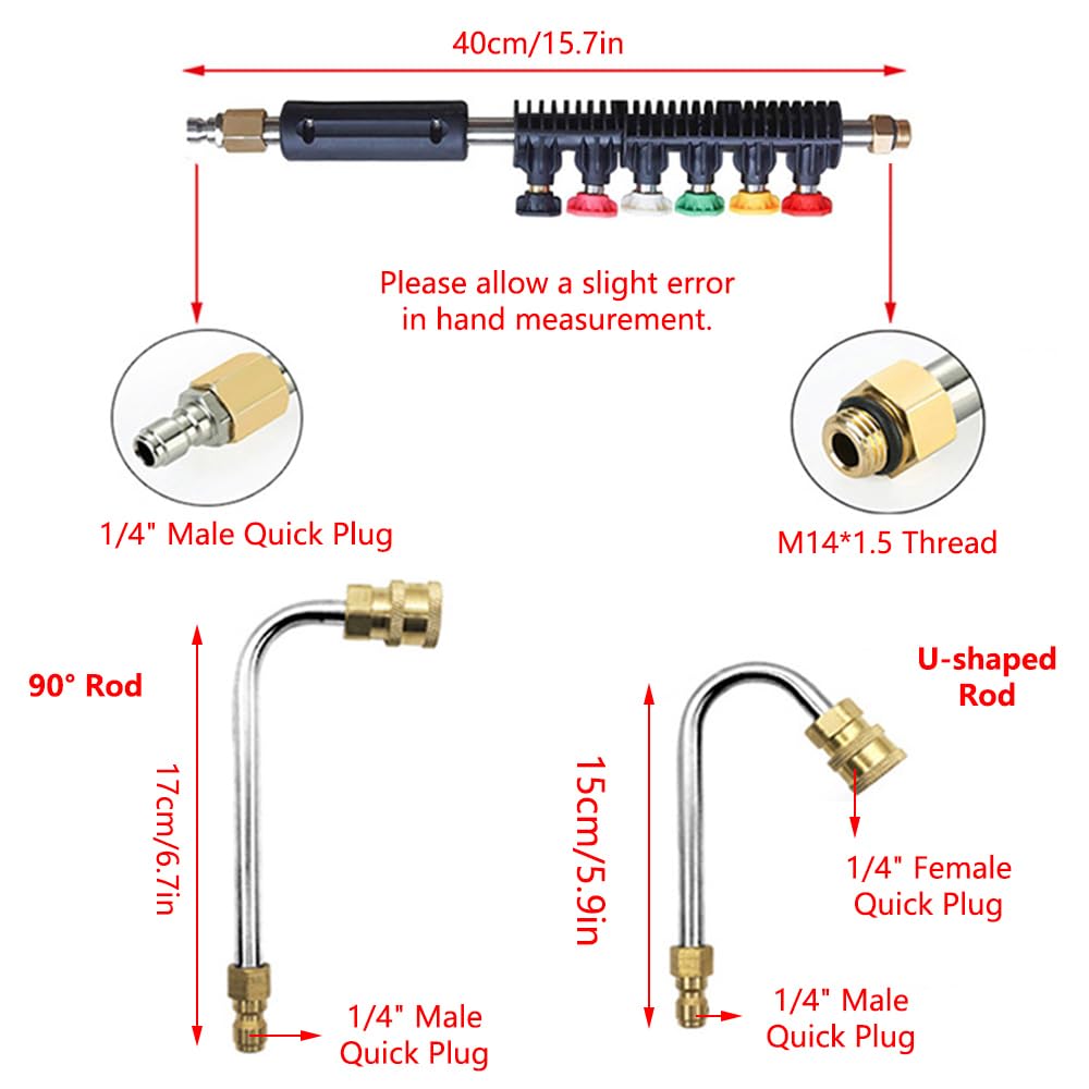SEIWEI Pressure Washer Extension Wand Upgrade Power Washer Lance with 6 Spray Nozzle Tips,90° Curved Rod, 1/4’’Quick Connect, Replacement for Anti-Leaked Ring 4000 PSI
