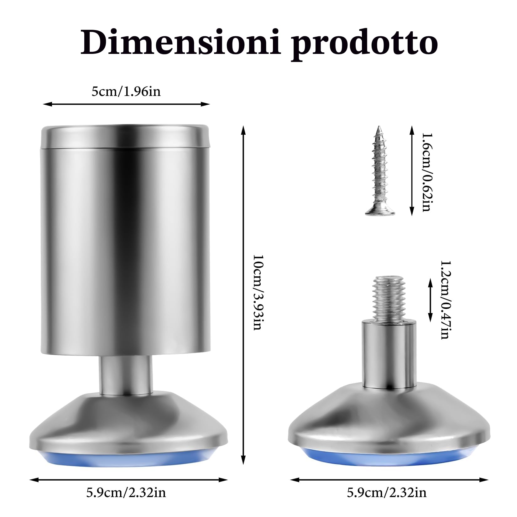4 PzPiedini per Mobili Regolabili in Altezza 0-10mm, 10cm Piedini Regolabili per Mobili in Acciaio Inox, Gambe Piedi per Mobilie Tavolo Sedia Divani Letto Armadietti Mensole Piedini di Livellamento