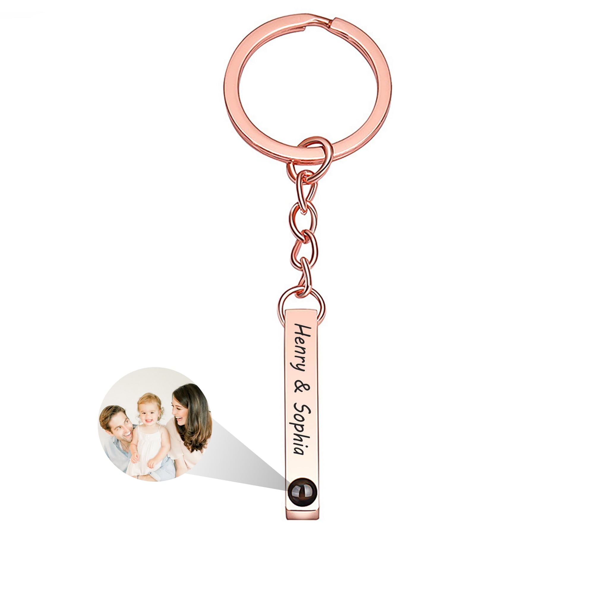 Grobte Men's Rose Gold Picture Keychain, Personalised Photo Projection Keychain With Text, Engraved Keychains Customised Memorial Gifts For Wo Lovers, Father's Day Gift For Dad Grandpa