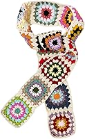 BIBITIME Handmade Granny Square Crochet Scarf for Women - Colorful Soft Acrylic Knit Neck Warmer, Boho Cozy Style (Multi Random)