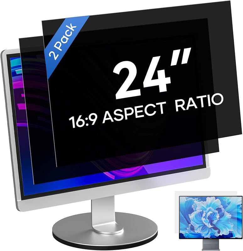 [Paquete de 2] Pantalla de privacidad de computadora de 24 pulgadas para monitor de pantalla ancha con relación de aspecto 16:9, protección de ojos, protección de privacidad de pantalla de luz azul antideslumbrante, revestimiento extraíble antirrayas