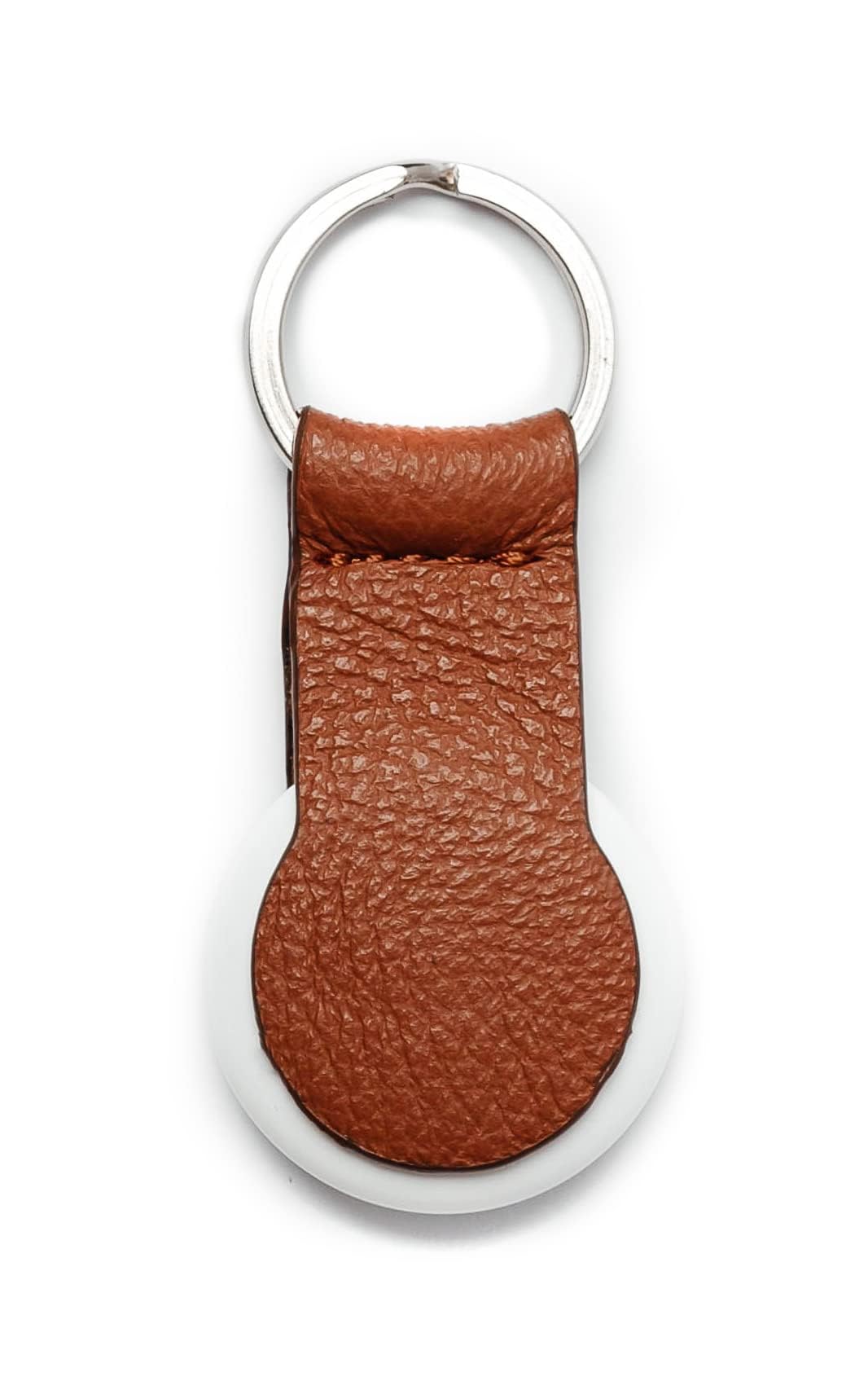 TOLMOUNT Handmade Leather Keyring for Apple AirTag, AirTag Holder, AirTag Case, AirTag Keychain, AirTag Tracker Cover in Brown