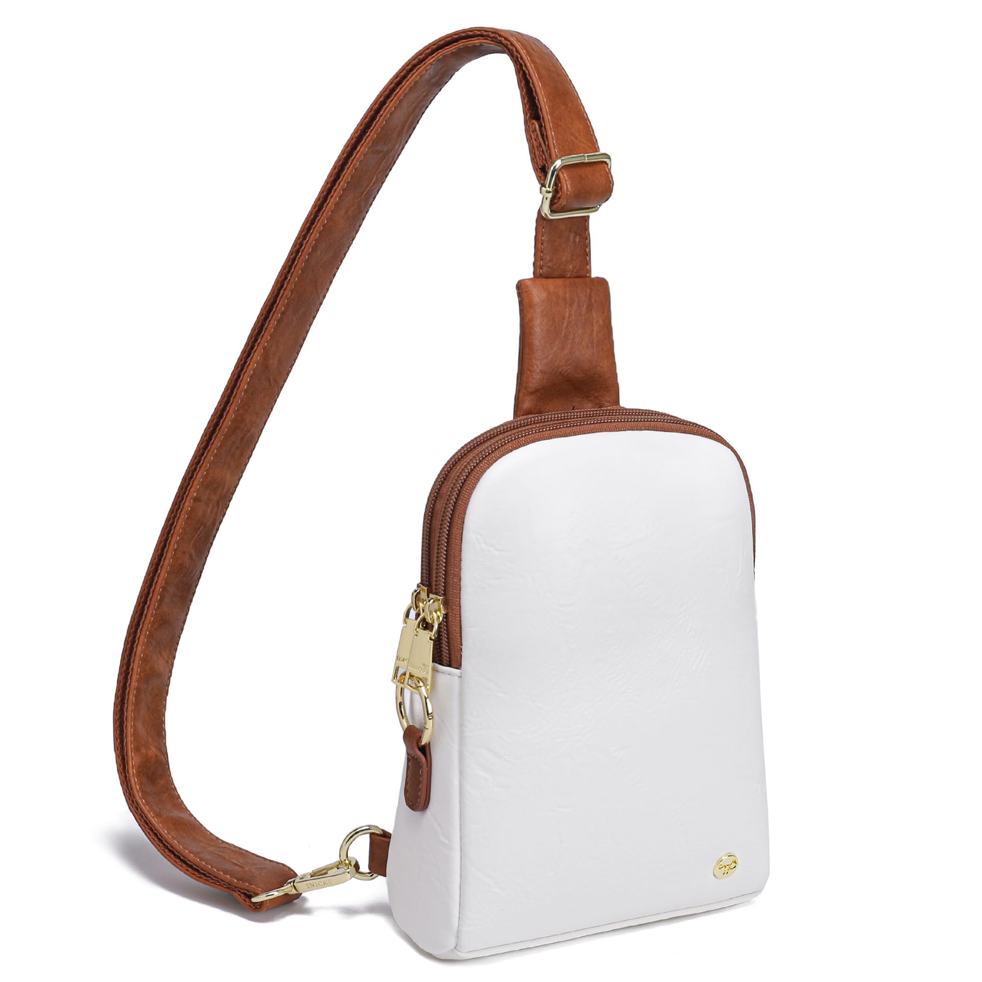INICATTravel Small Sling Bag Leather Crossbody Bags for Women Fanny Packs Cross Body Bag for Woman Cross Body Purses(Brown White Anti Theft Large)