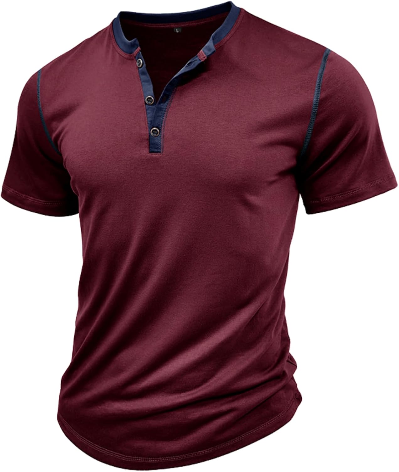 Mens Short Sleeve Shirts Casual Cotton Henley Shirts Slim Fit Summer Classic T-Shirts - Image 2
