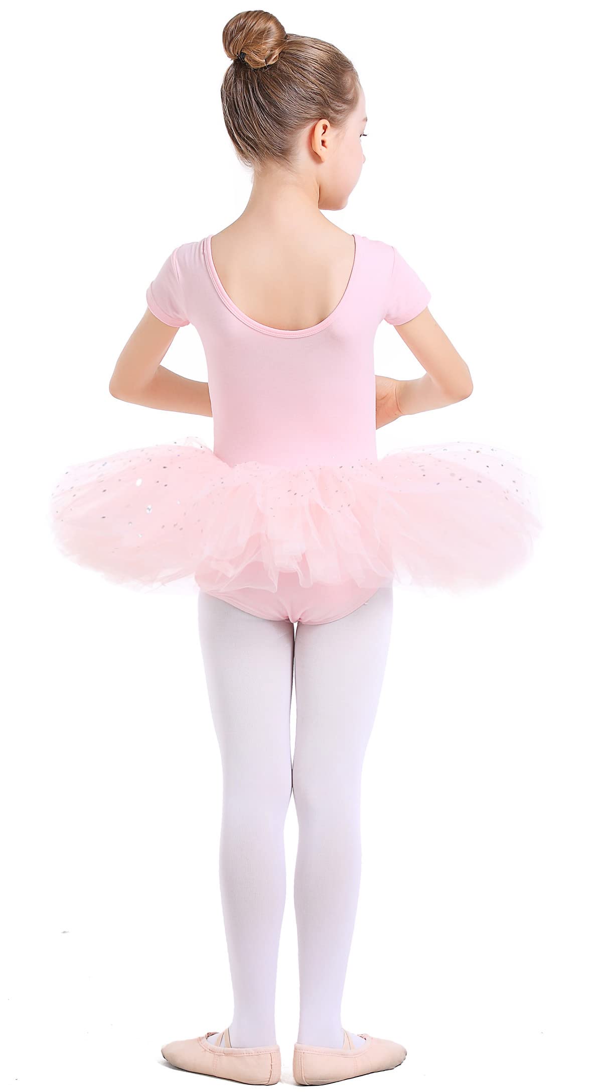 danswan - Leotardos de ballet tutú para niñas pequeñas, manga corta con falda de purpurina, traje de bailarina de baile