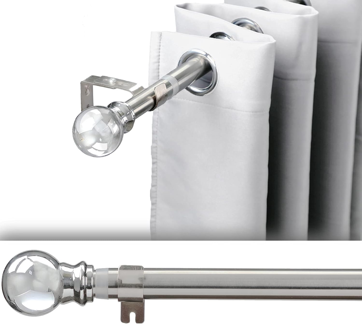 Barcetine Curtain Rods Set, 1 Inch Diameter Rod for Window 34 to 52 Inches, Telescoping Single Drapery Rods with Two Brackets,Silver: Home Improvement