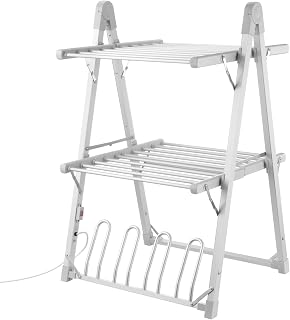 2In1 Electric Airer Heated Dryer Laundry Drying Rack Foldable Clothes Shoes Heater Towel Rail Stand 20 Bars