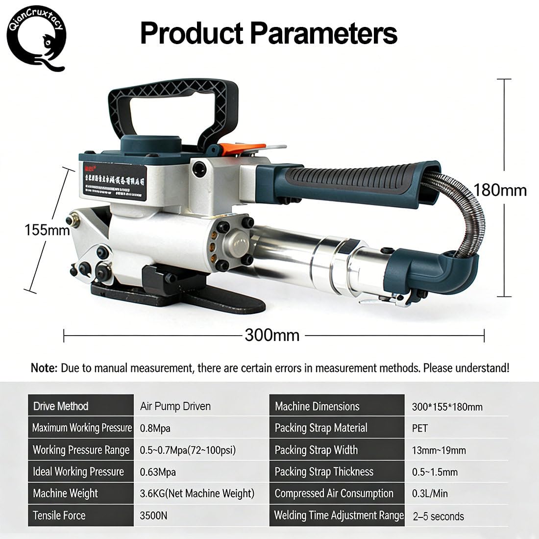 Máquina Flejadora Neumática Portátil Automática, Presión Máxima De 0.8 Mpa, Tiempo De Soldadura Ajustable De 2-5 Segundos, Ideal para Cartón, Madera Y Sectores Industriales