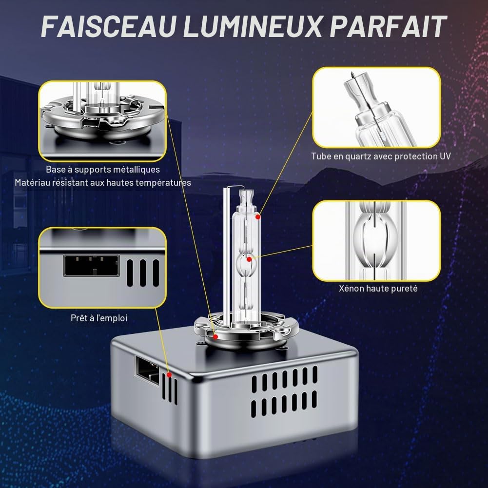 Erato D5S 6000K 25W Ampoules de phares au xénon HID Blanc Diamant Lampe | décharge Feux Croisement et Route 12V Lampe Remplacement xénon Ampoule Remplacement étanche pour Voiture, Lot de 2