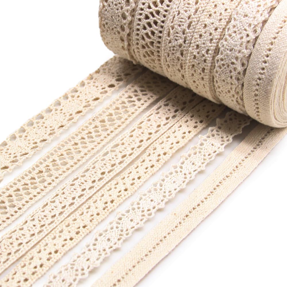 Jamsinmu Cotton lace Ribbon 27M Vintage Style lace Ribbon for Bridal Wedding Decoration Christmas Package Scrapbooking Gift Box Beige 02