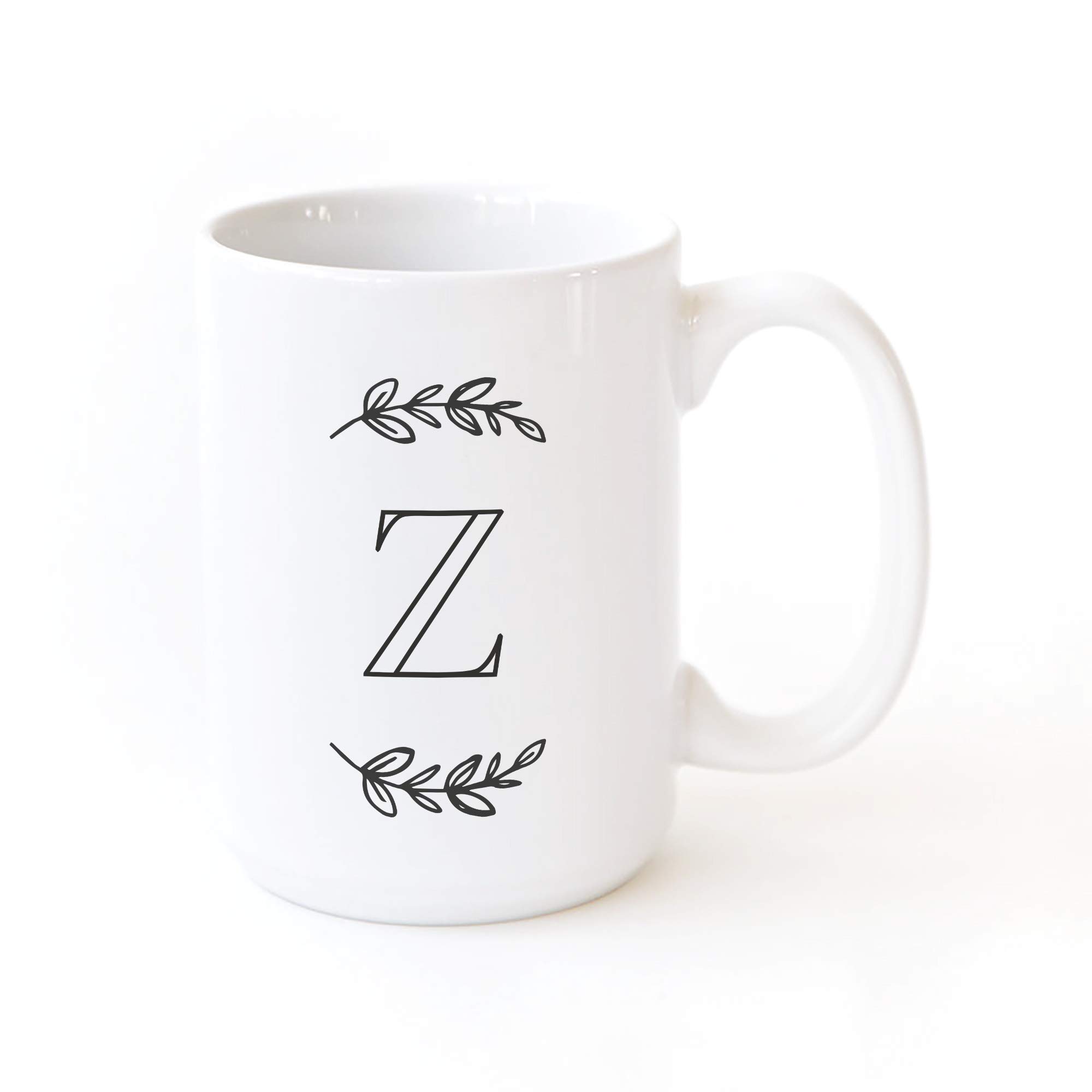 The Cotton & Canvas Co. Manhattan Wreath Personalized Monogram Initial Letter Z Coffee Mug Porcelain Ceramic Coffee Mug. For Her, For Him