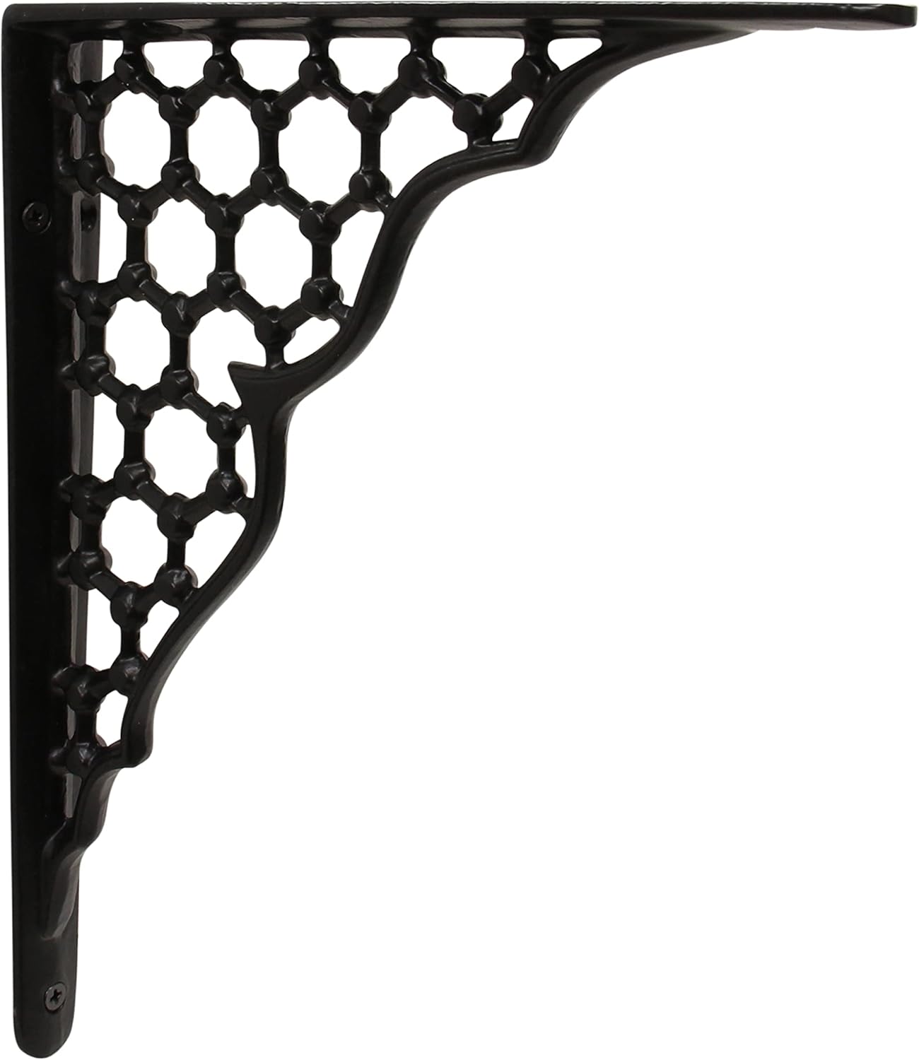 RCH Hardware 8014BLK(S) Small Fancy Decorative Cast Iron Shelf Bracket with Honeycomb Hex Pattern, Matching Screws Included