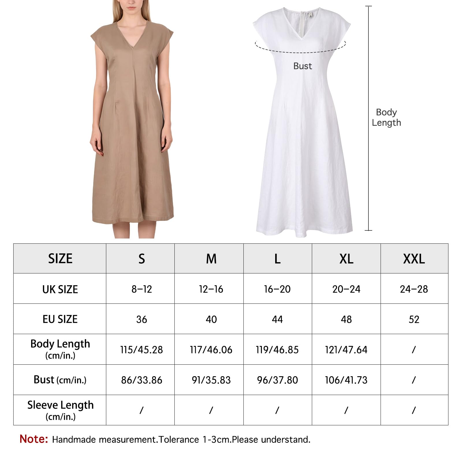 Amazhiyu Robe d'été 100 % lin pour femme avec col en V et manches courtes Coupe ajustée