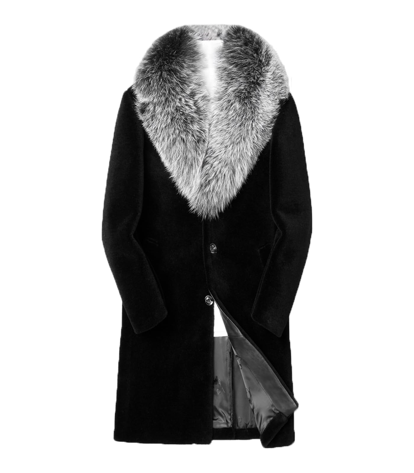INVACHI Men's Faux Fur Coat Winter Long Faux Mink Coat Fluffy Thick Trench for Men