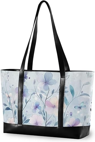 Miniatura 1 de Simple Fresh Blue Flower Bloom professional tote laptop bag for women with zipper work tote bags with lunch maletin ejecutivo para mujer