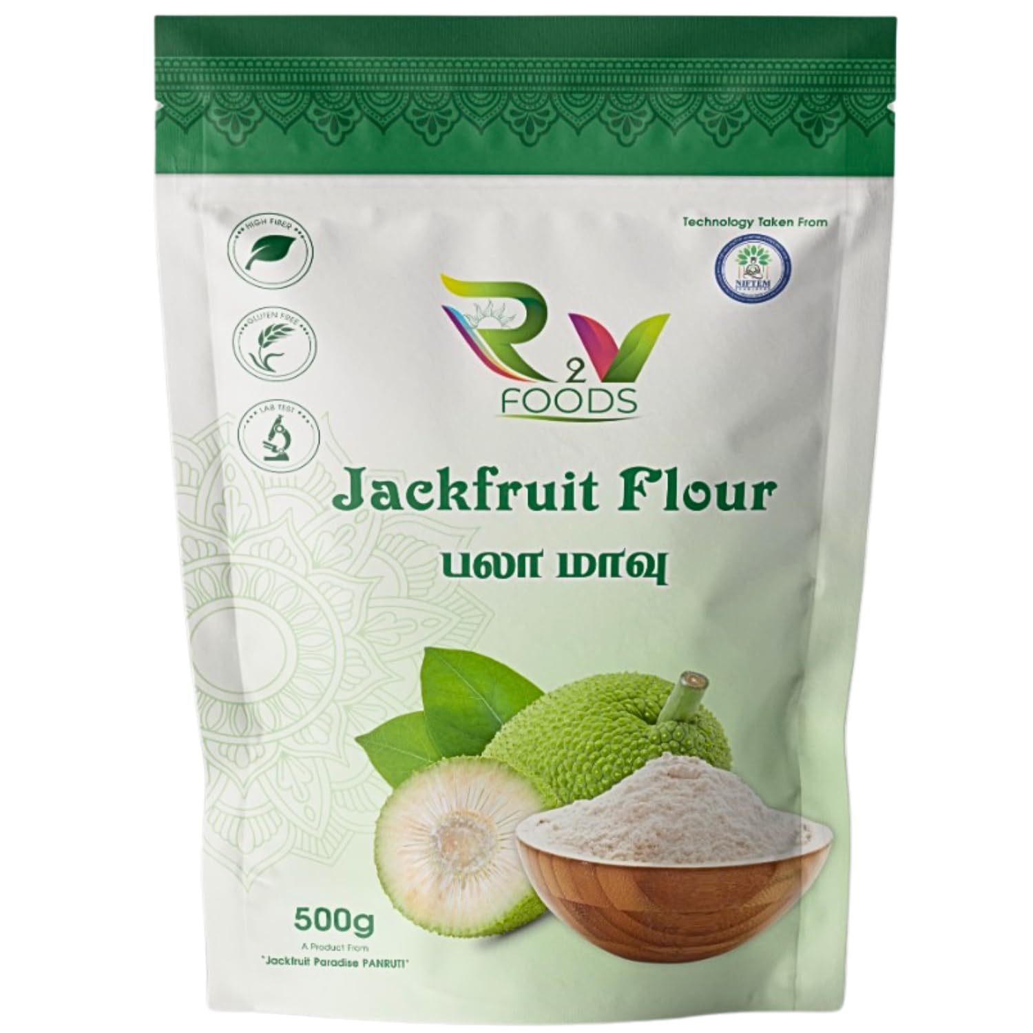 R2V FOODS- Jackfruit Flour 500g | 100% Natural Green/Raw Jackfruit Powder (Kadhal Atta) from Panruti | Gluten Free, High Fiber, Low GI Palaa Maavu | Supports Digestive Health,Helps Control Sugar No Added Preservatives