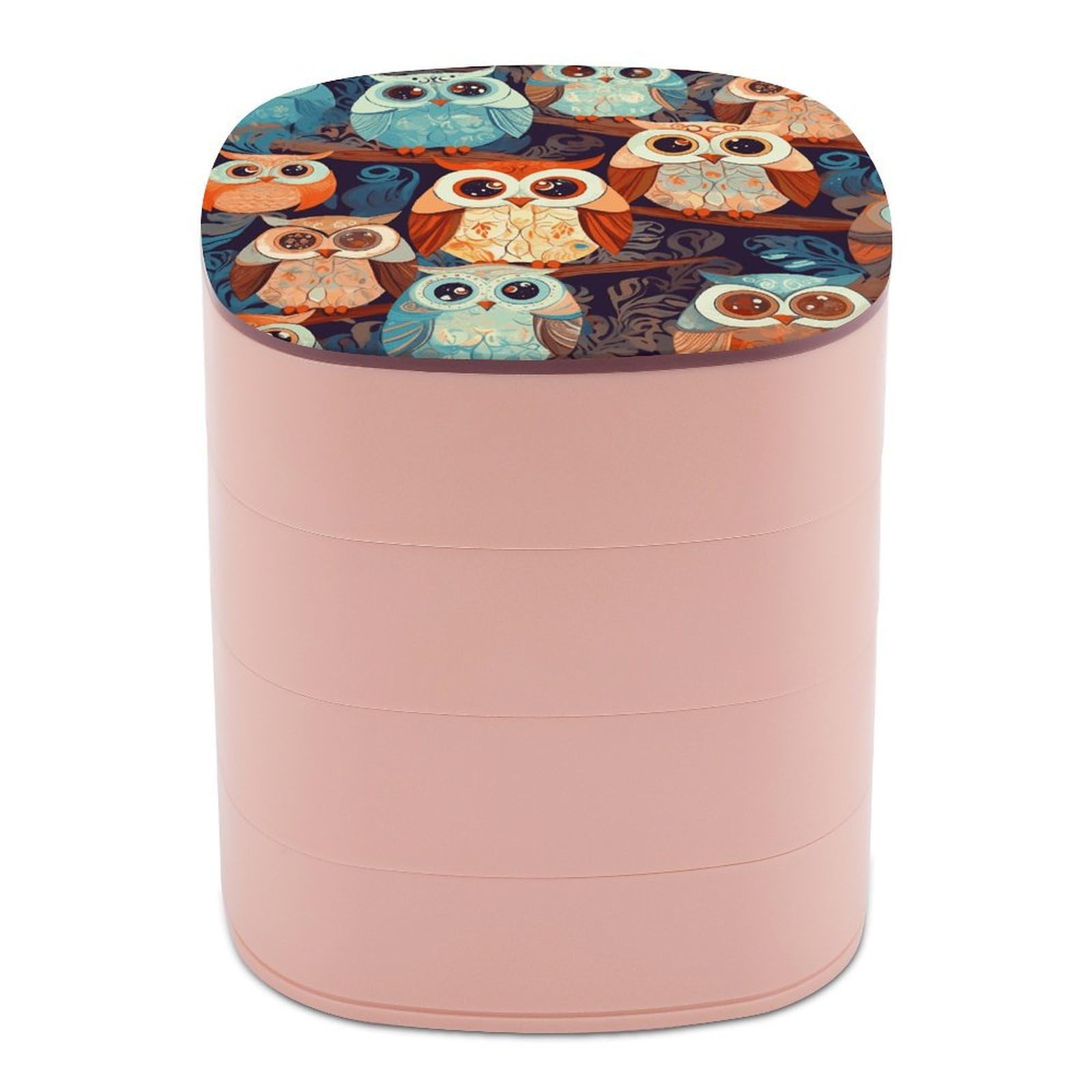VstaDank Anime Owl Jewelry Organizer 4-Layer Rotating Travel Jewelry Tray Case with Lid for Bracelets Rings Bracelets Small Jewelry Storage Box Earring Holder for Women