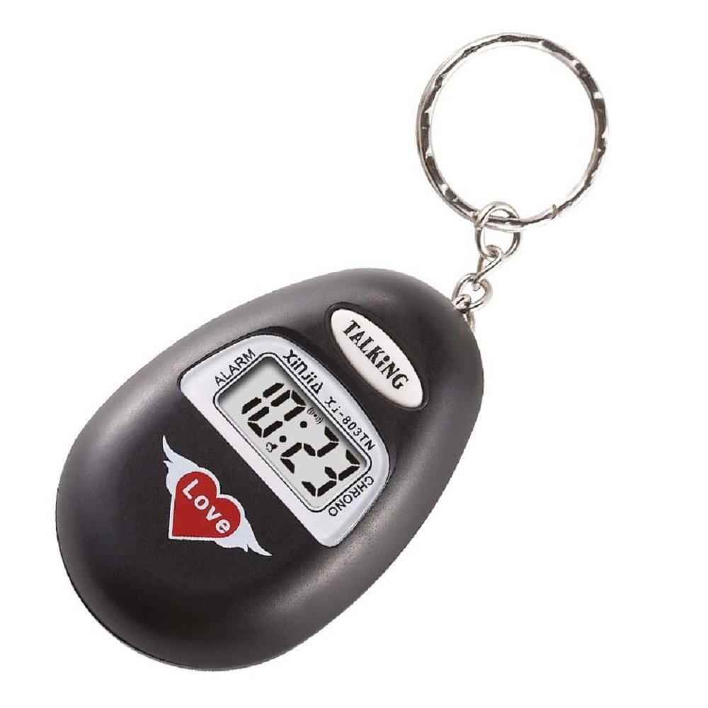 S'Beauty Alarm Clock Keychain Oval Talking Clock - English Broadcast for The Old Man and The Blind (Black)