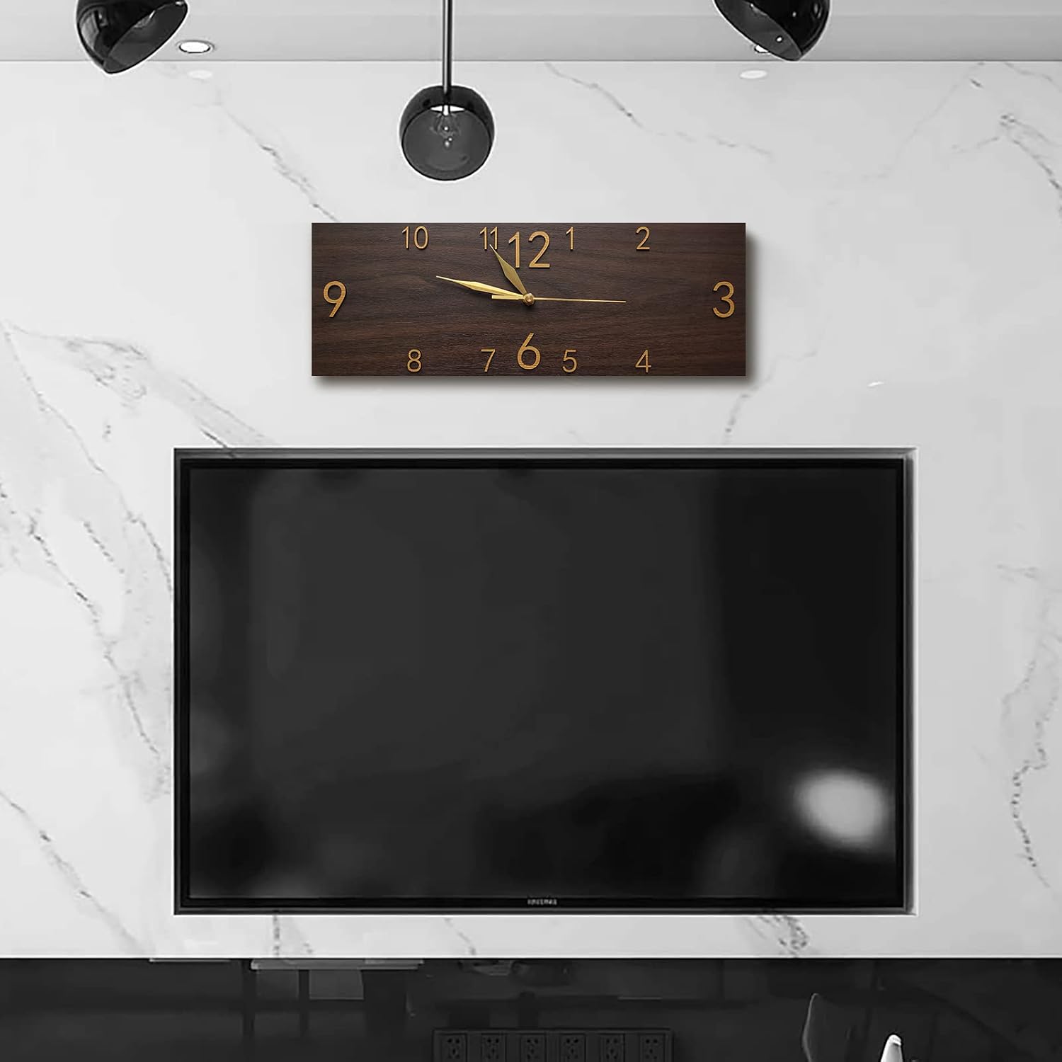 Rectangle Wall Clock, 16.5 Inch Silent Wood Grain Wall Decor