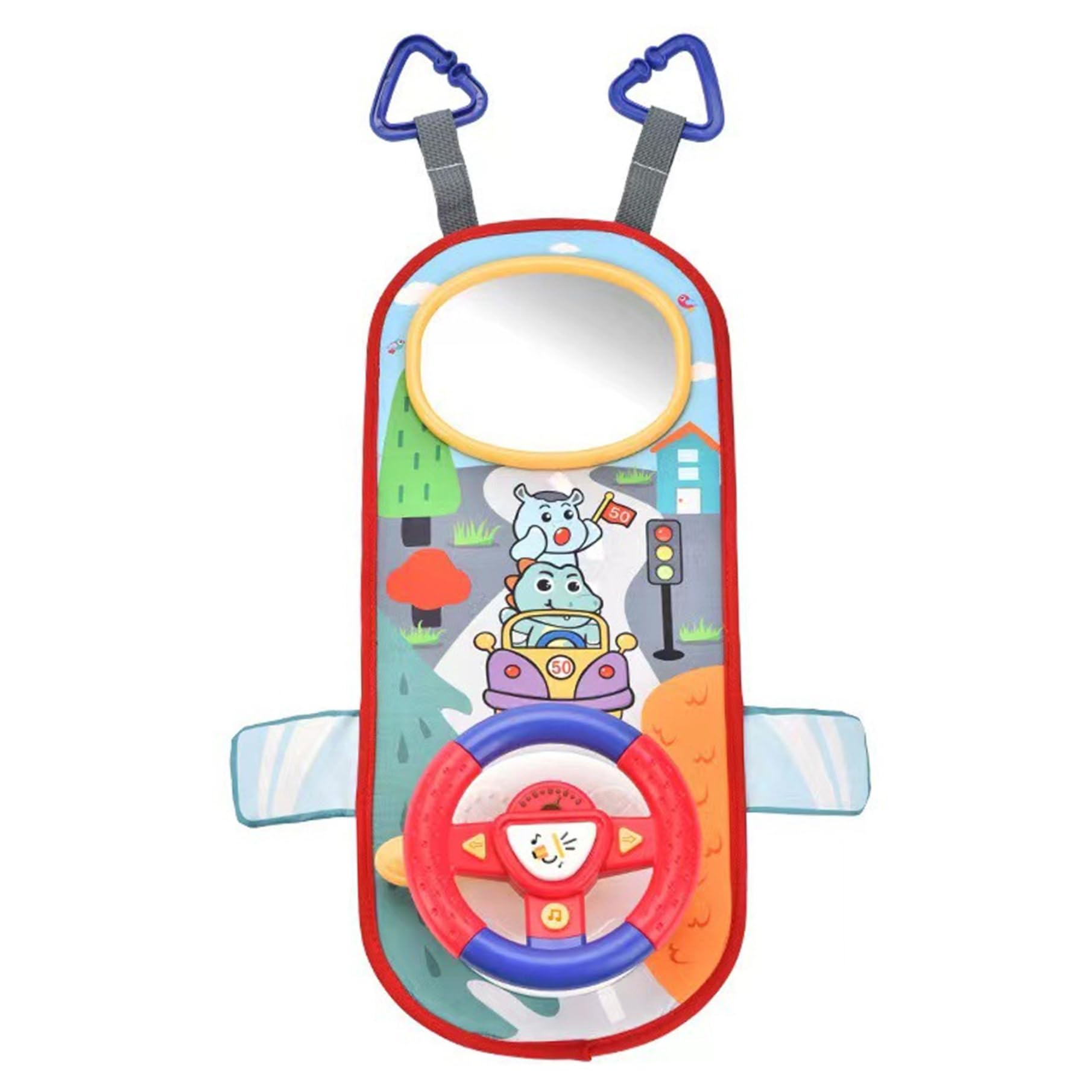 Nuiorfty Rear Facing Car Seat Toys, 360° Rotation Baby Steering Wheel Toy with Mirror, Music, Lights and Driving Sounds, 12 Months+ Kids Steering Wheel for Car Backseat, Red