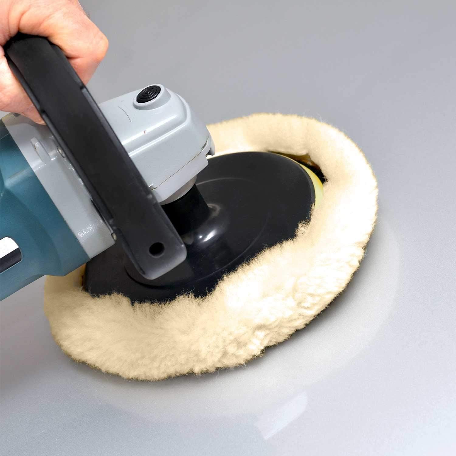 SPTA Woll-Polierpads, 150 mm, 100% natürliche Wolle, Polierpad mit Klettverschluss, 4-teiliges Set mit 5/8-11 Gewinde-Trägerplatte zum Polieren, Polieren und Schneiden