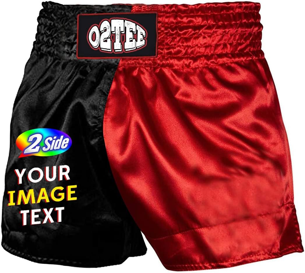 O2TEE Custom Unisex Basic MMA Muay Thai Shorts for Men Women Kids Gym Boxing Kickboxing