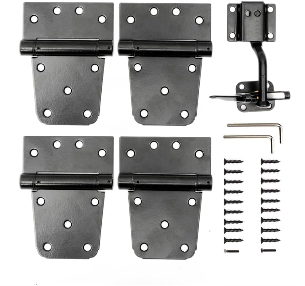 HOME MASTER HARDWARE 3-1/2" Self-Closing Spring Gate Hinge& 3.5 in Self-Closing Gate Kit Black