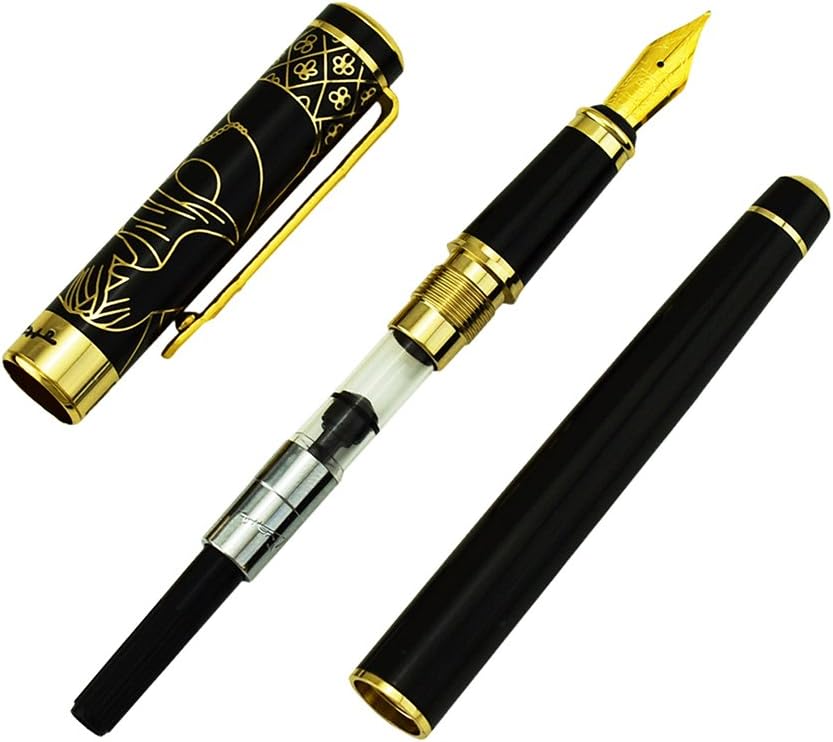Lanxivi Picasso 902 Gentleman Collection Fountain Pen Medium Nib Point, Awesome Apperance, Black Gold Collection Signature Pen