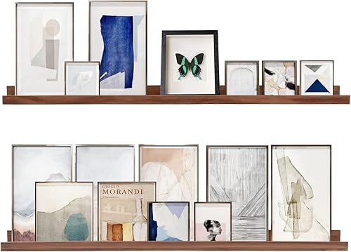 AZSKY Estantería flotante de pared de 48 pulgadas color nogal claro para niños juguetes trofeos y familia marcos de fotos para fotos estantes de